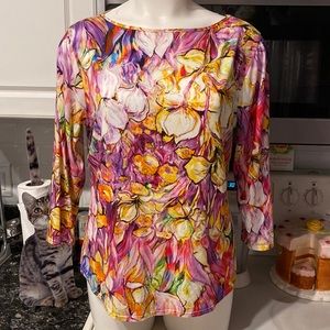 X womens Peck & Peck casual floral stretch 3/4 sleeve regular size top XL. EUC